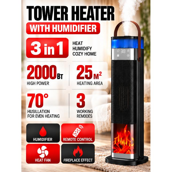 3-in-1 Heater with Humidifier, 2000 W
