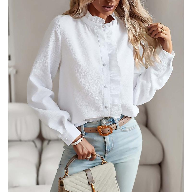 TIFICY Moda Feminina Casual Primavera Outono Estampado Listrado Manga Comprida Blusas e Camisas
