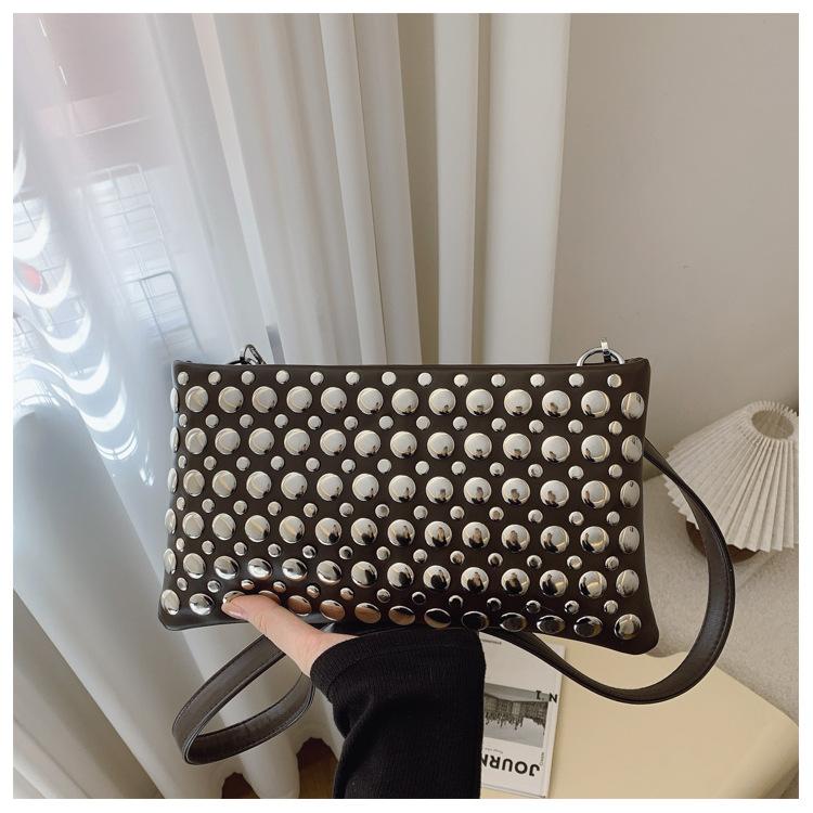 Women's Bag New Rivet Small Square Bag Textured Shoulder Bag Wide Shoulder Strap Crossbody Women's Bag