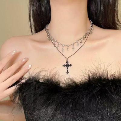 Women's Double Layered Cross Tassel Pendant Clavicle Chain - Stylish Personalized Design