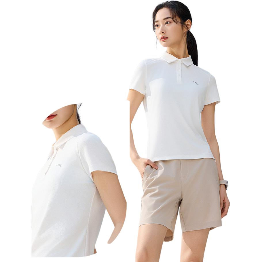 Anta Comfortable Simple Versatile Solid Color Slim Fit Lightweight Sports Polo Shirt Women Tops Sunrise-Green 962527122-4