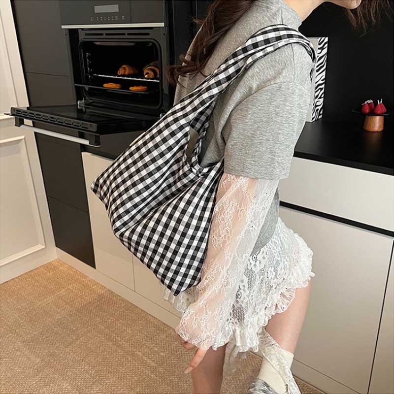 Korean Vintage Plaid Underarm Bags Lightweight Large Capacity Single Shoulder Bag Students Commute Women's Handbag Female