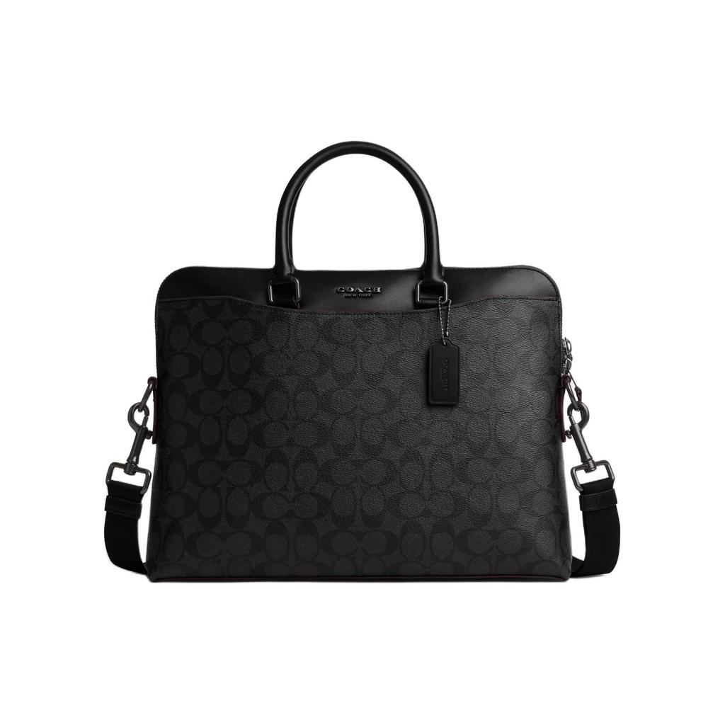 Coach Beckett Metal Logo Iconic Pendant Zipper Leather Shoulder Crossbody Tote Bag Men bags Black 4182-JIO79