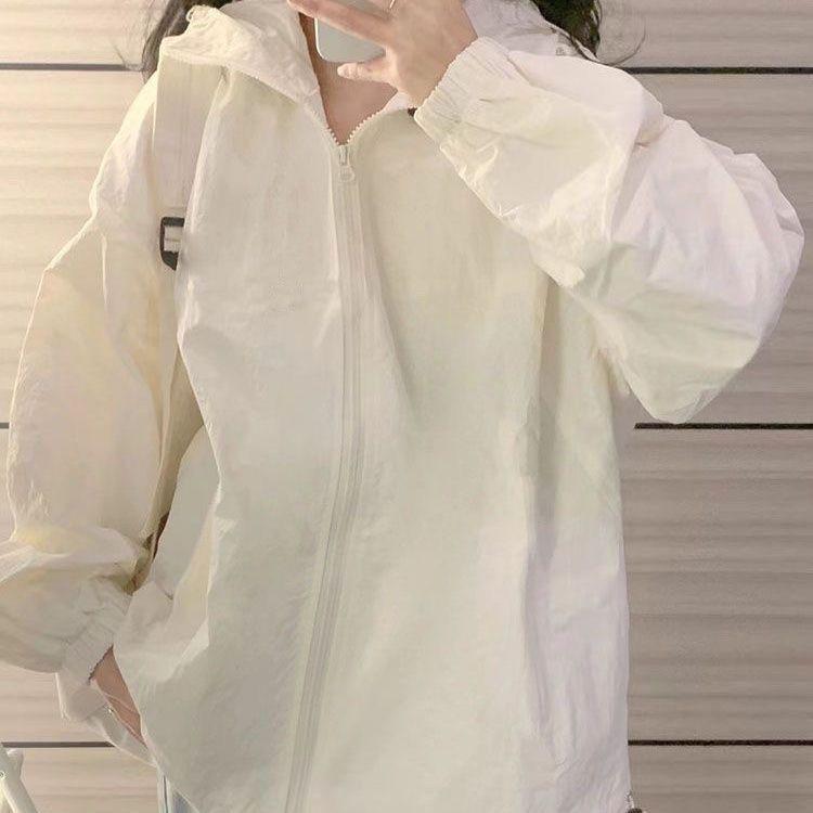 2024 Women's Retro Chic Summer Hooded Sun Protection Jacket - Loose Fit, Trendy Windbreaker