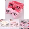 Versatile Candy Color Omg Letters Bow Headband Coral Fleece For Daily Facial Routines