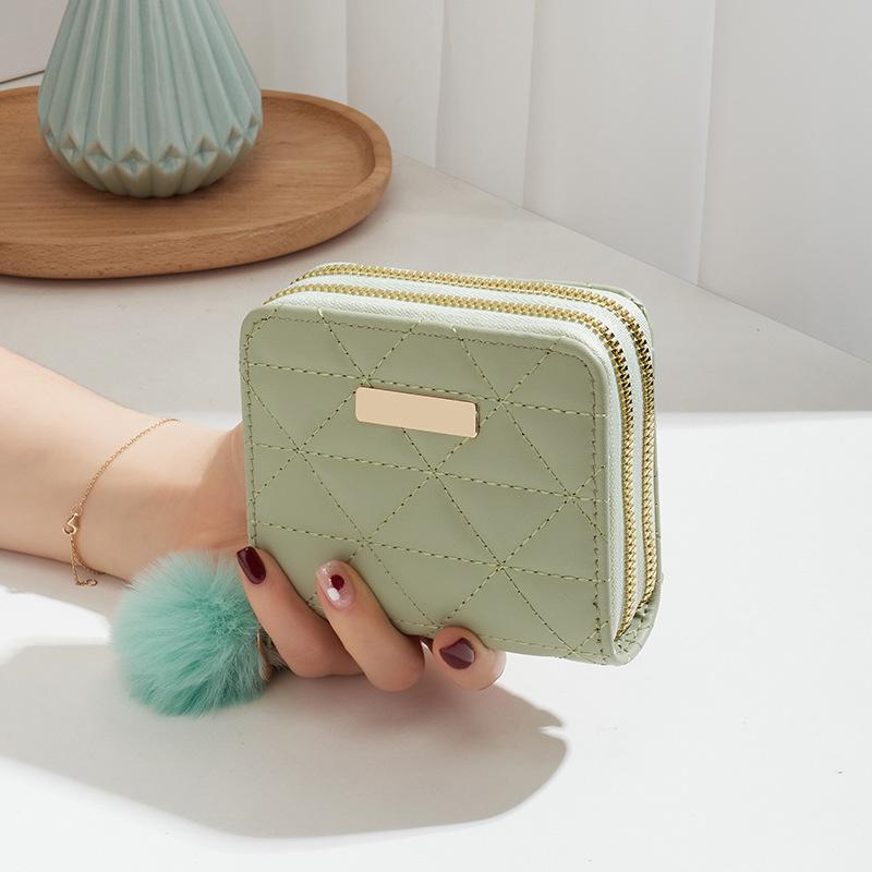 New Double Zipper Short Wallet ID Card Case Cards Wallet Diamond Patterned Embroidered Clutch Purse Women's Wallets Coin Purse
