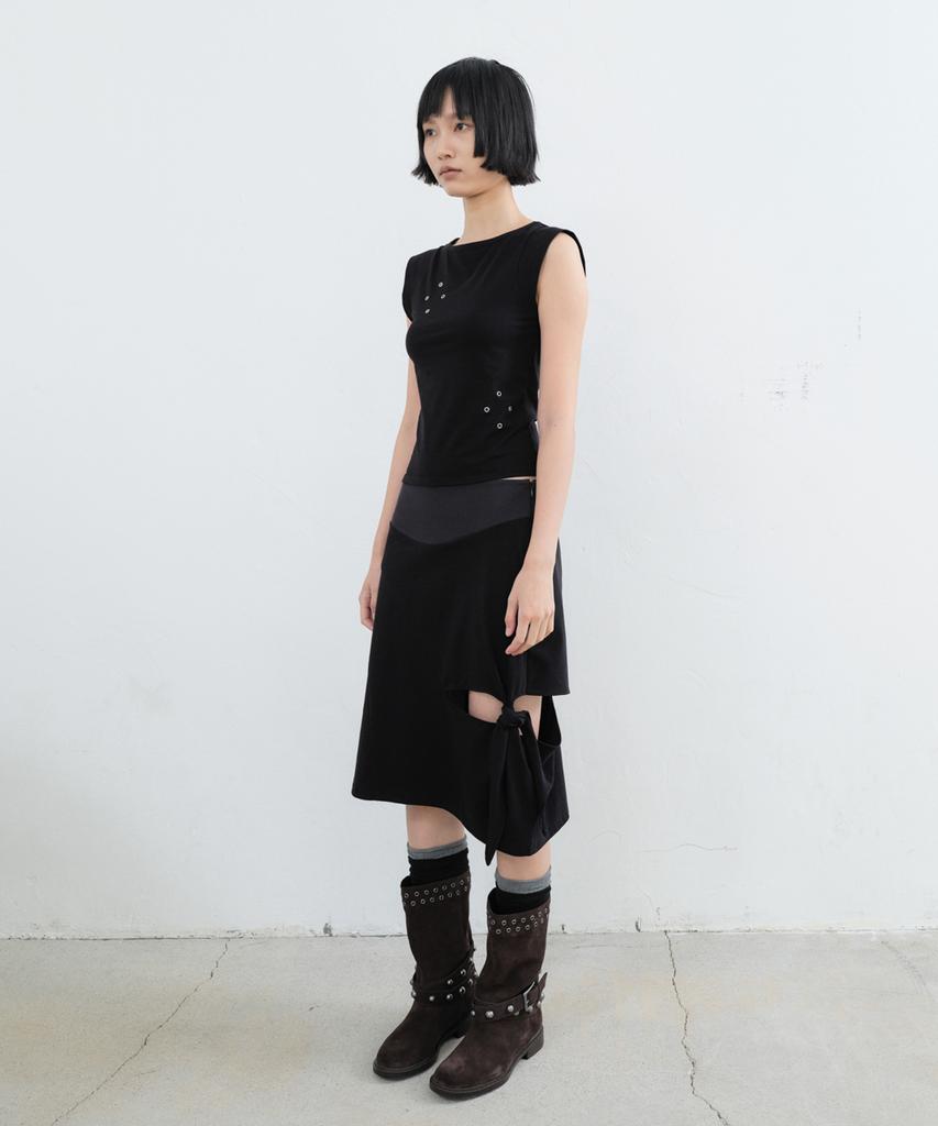 Sillot [1St Reorder] Tie-Up Slit Jersey Midi Skirt (Black)