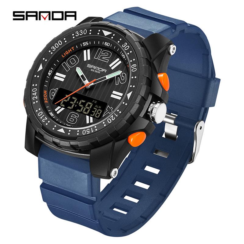 Sanda Student Sports Waterproof Luminous Dual-Display Multifunction Electronic Wristwatch