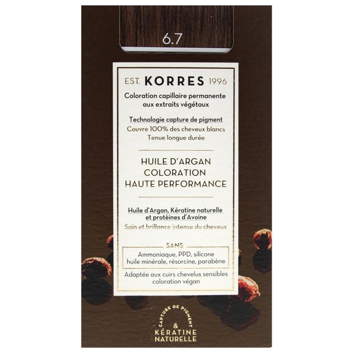 Coloration Permanente - Korres - Blond Foncé Marron 6.7 - Huile d'argan - Kératine naturelle - Cheveux brillants
