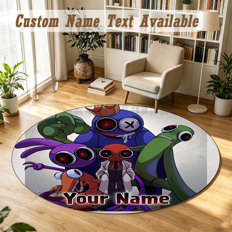 Round Rug Custom NameRainbow Friends Pattern Non Slip Carpet Home Floor Decor