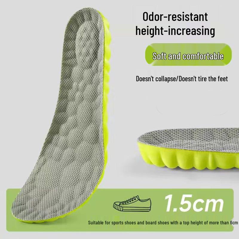 Anti-Odor Air Cushion Height Increasing Insoles for Men & Women – Thick, Non-Collapsing, Invisible Elevation Pads