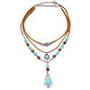 Vintage Multi-layer Women's Leather Rope Necklace Ethnic Style Turquoise Pendant Collarbone Chain Bohemian Jewelry Accessories