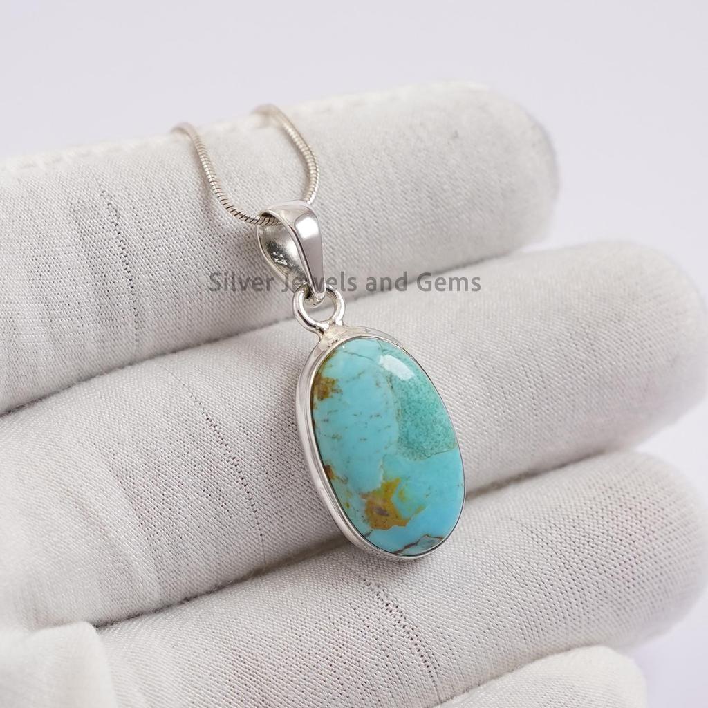 Natural Arizona Turquoise Pendant, Oval Pendant, 925 Sterling Silver Handmade Turquoise Jewelry, Gift for Sister, Kingman Turquoise Pendant
