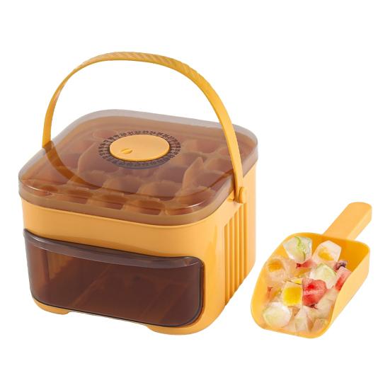 

Лоток для льда с крышкой, большой емкости, льдогенератор для морозильника, удобная ручка, прозрачная крышка, многоразовая форма для льда для виски, коктейля, кофе оранжевый