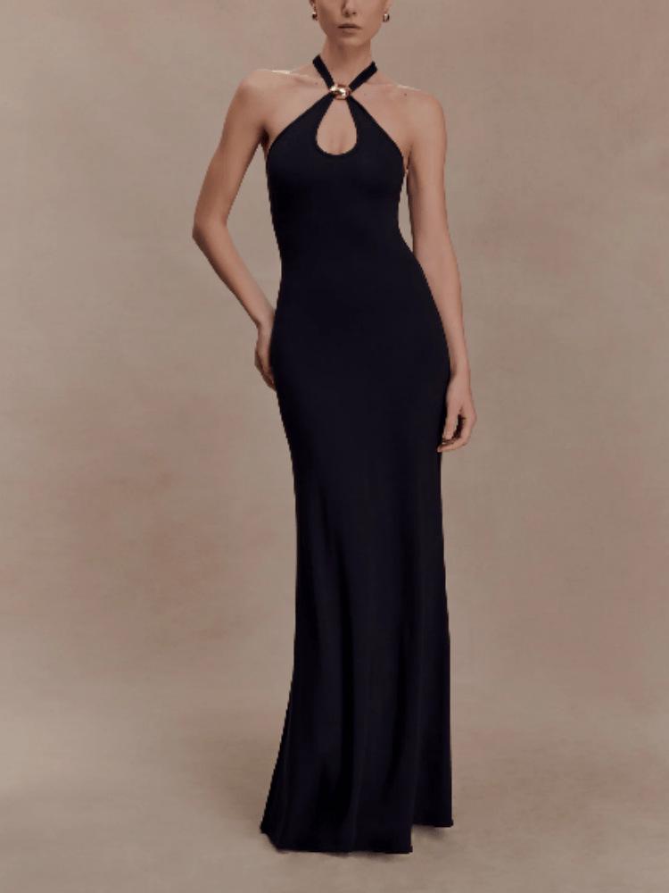 

Women s Sexy Halter Slim Fit Bodycon Fishtail Long Dress - New Style for Europe & America Medium чёрный