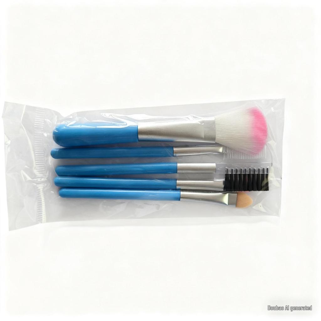 5-Piece Pink & Black Makeup Brush Set: Eyeshadow, Lip, Blush, Eyelash Brushes