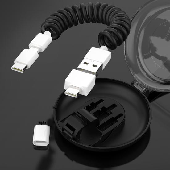 Ladekabel 3 Adapter mit Aufbewahrungsbox Dehnbar Sicheres Laden 3 in 1 Telefon USB Feder Daten