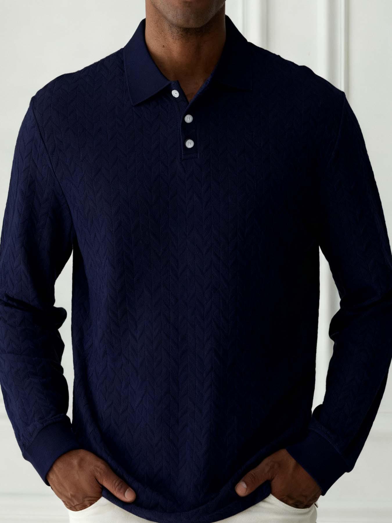 Men s Solid Color Lapel Button-Front Long Sleeve Polo Shirt - Casual, Versatile Top Medium