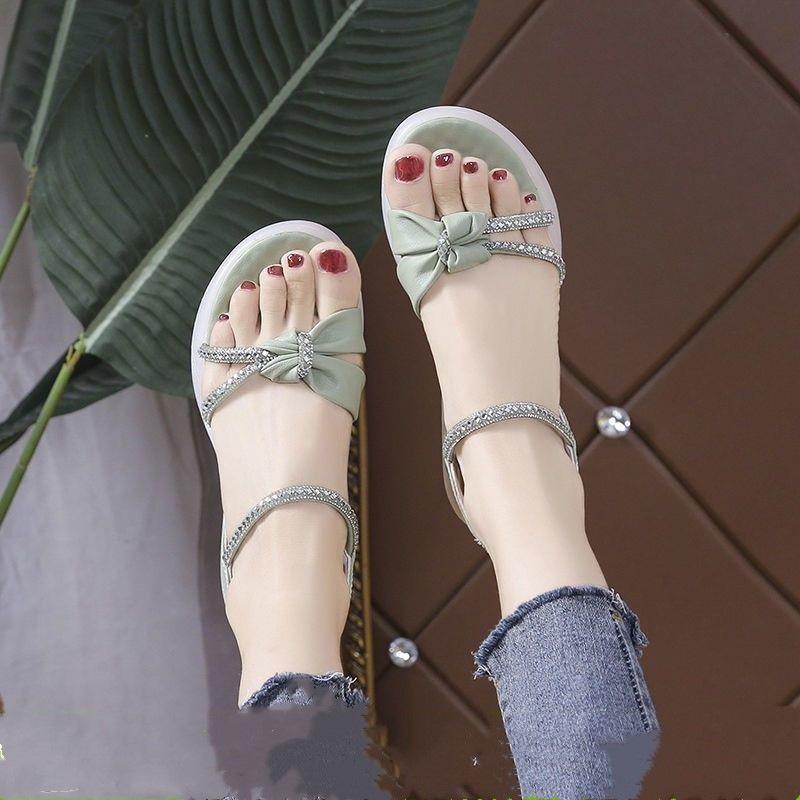 New Style Flat-bottomed Sandals, Versatile, Breathable, Soft-soled, Casual Women s Anti-slip Shoes 35 зелёный