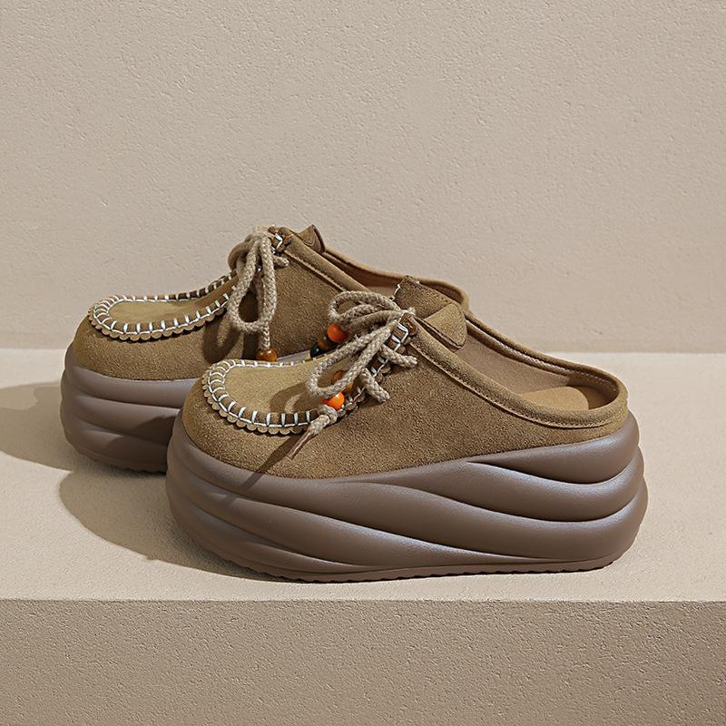 

Новая модная повседневная сумка голова полутапки женские платформа уличная носка ленивые одинарные туфли ниша 39 хаки