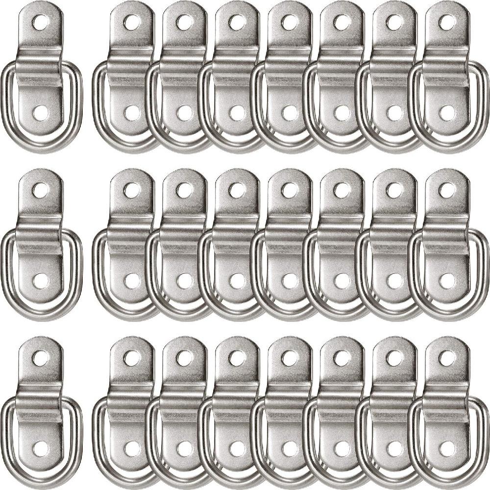24Pcs Black Silver Galvanized Iron D-Ring Tie Down Anchors With Screws, Two-Hole Cargo Anchor Loops For Van Truck SUV Cabinet Cargo Securing