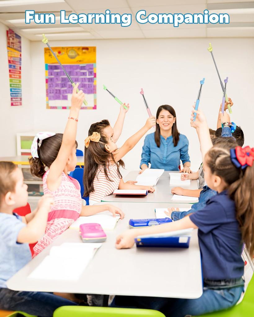 Retractable Teacher Pointer for Classroom Kids Reading, Extendable Finger Pointer Stick for School Long Telescoping Hand Pointer