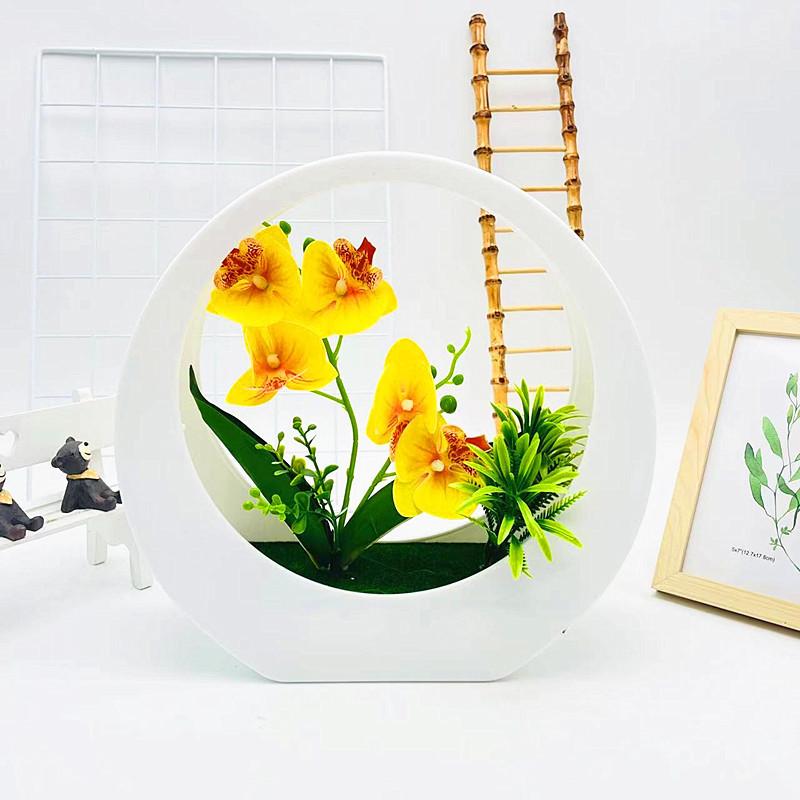 Flower Phalaenopsis Simulated Potted Moon Shaped Decorative Wall Pendant