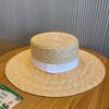 Boater Straw Hat wide brim French elegant square ribbon women's sun hat holiday straw hat