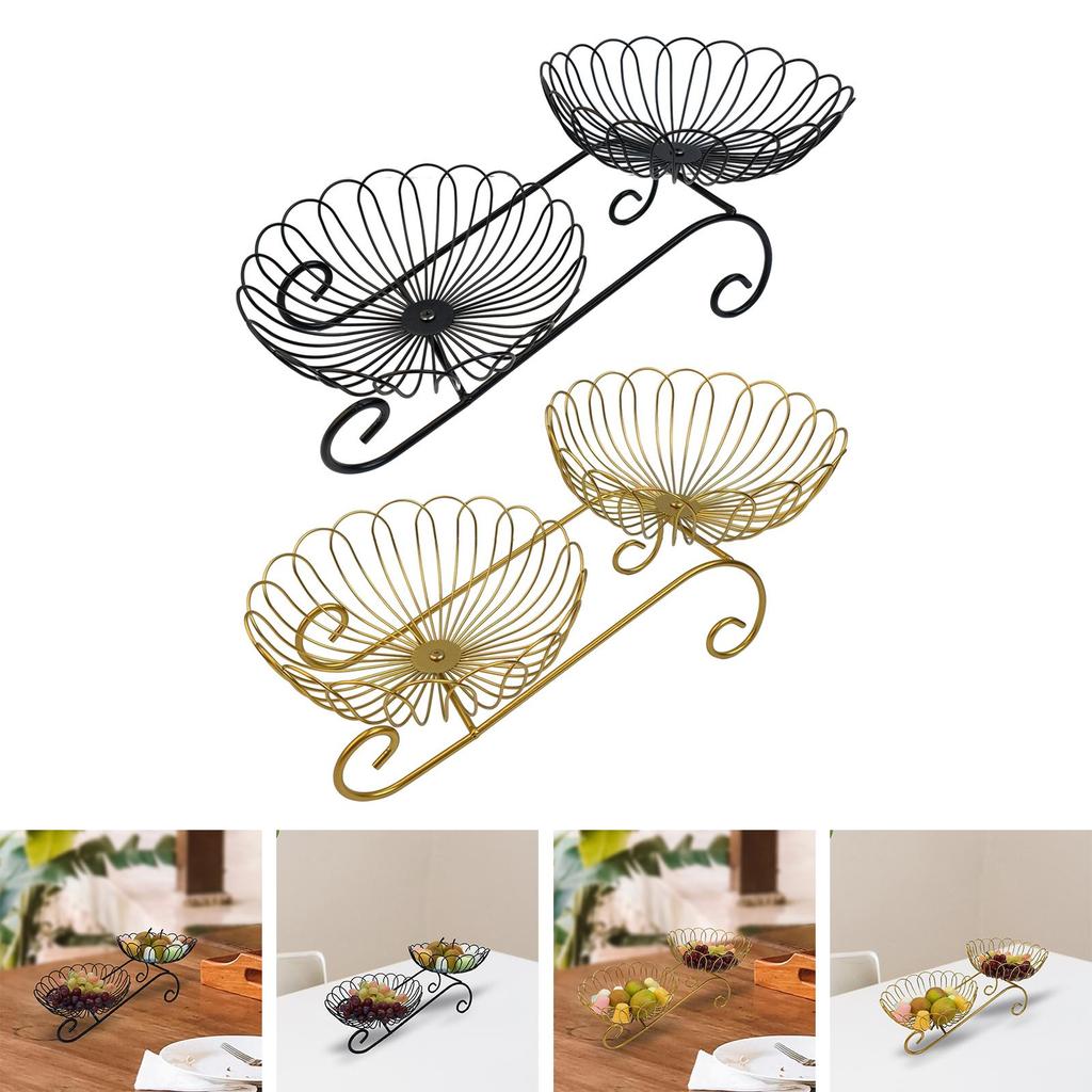 2 Tier Metal Fruit Basket Party Space Saving Modern Counter Top Container Stand