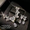Austrian Court Vine Pearl Water Drop Gem Necklace Vintage Plated 18K Gold, Flower Zircon Earrings