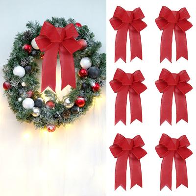 Ribbon Wreath Bow 9.44in Wide, 9.44in Long Tails, Christmas Tree Ribbon, Winter Decoration, Christmas Decor, Front Door Decor 6pc