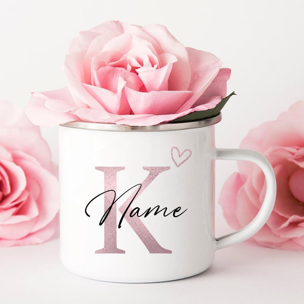 Personalisierte Tasse Herz Initial mit Namen Kaffeetasse Individuell Tee Heißschokolade Tassen Braut Brautjungfer Muttertagsgeschenke für Sie