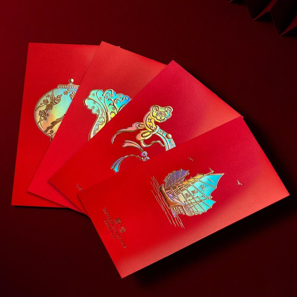 8pcs New Year Decor Chinese Style Red Envelopes Traditional Blessing Red Packets Thickened Hot Stamping Hongbao Spring Festival