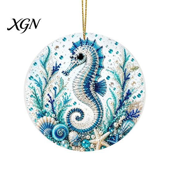Durable Acrylic Coastal Decor Ocean Theme Pearl Art Hanging Ornament, 2D Flat Wall Sea Life Suncatcher, Beaded Pattern Window Decoration Souvenir