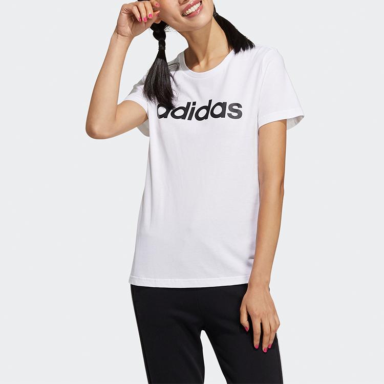Adidas Neo Linear Logo Print Round Neck Casual Sport T-Shirt Women Tops White GP7139