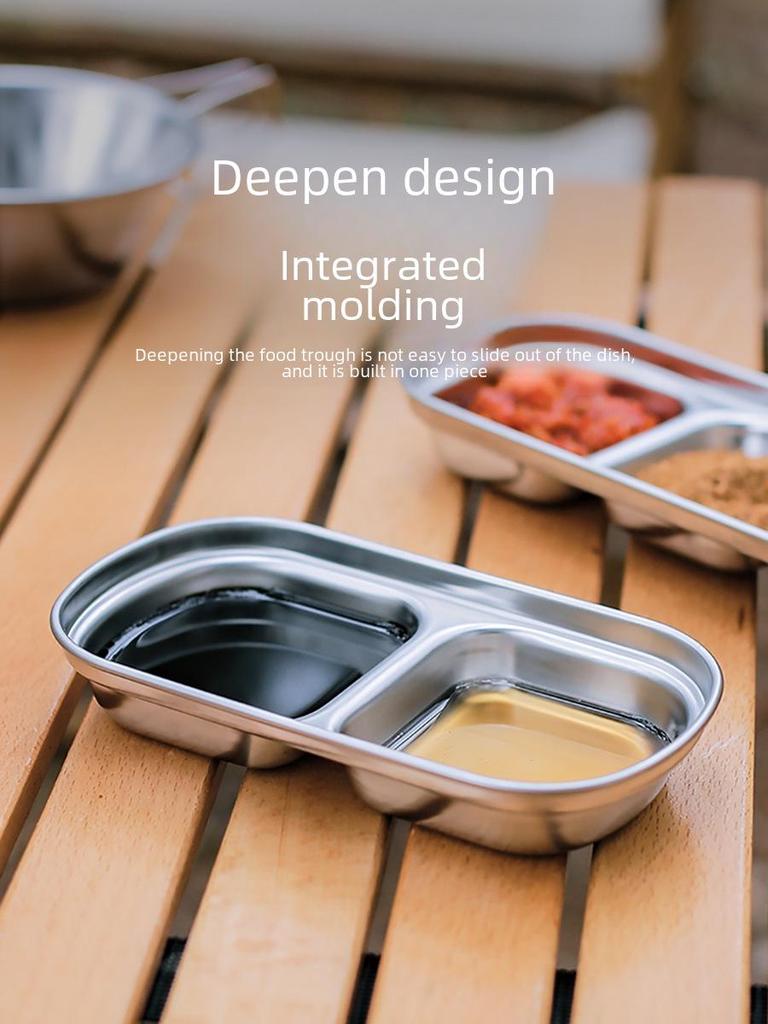 304 Stainless Steel Outdoor Divided Sauce & Seasoning Dish - Dual & Triple Grid for Camping