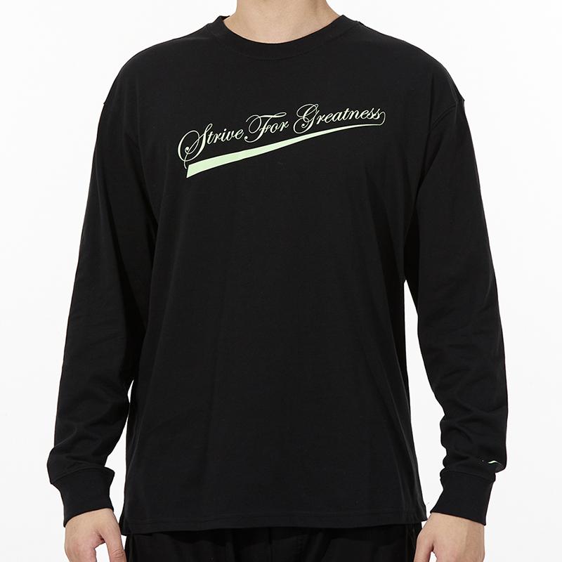 Nike Alphabet Print Sports Crew Neck Long Sleeve T-Shirt Men Tops Black DM2465-010