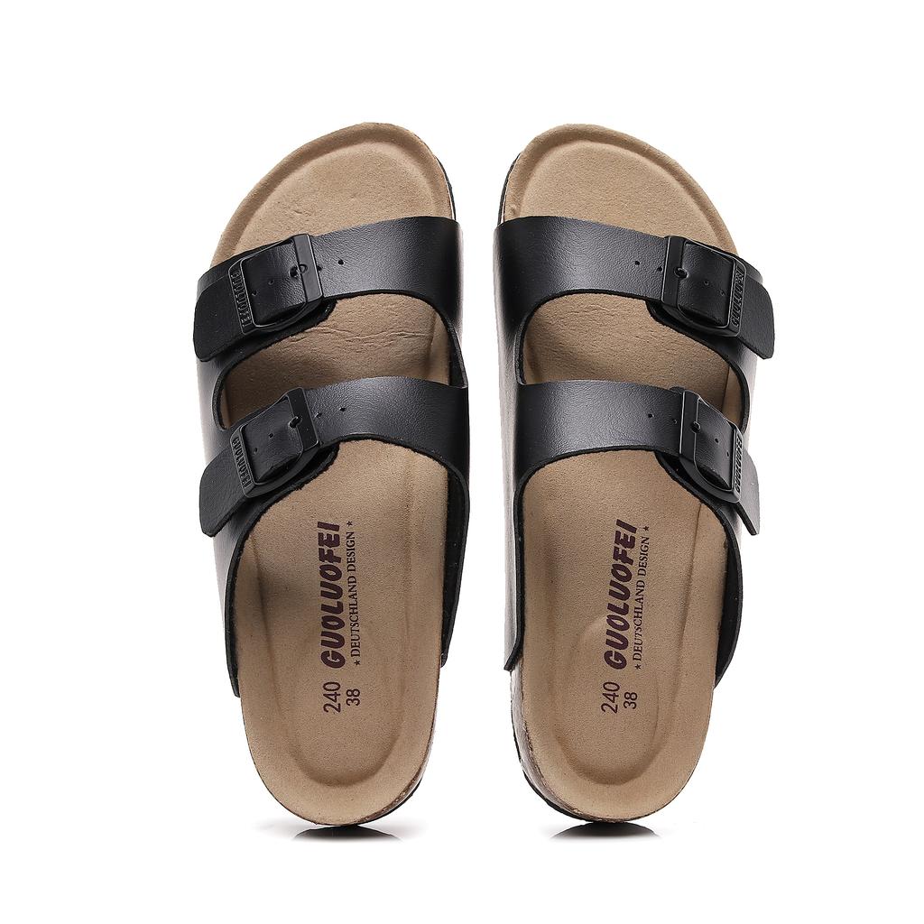 Classic Women Grain Leather Cork Slip On Sandals Beach Slippers Luxury Brand Design Flat shoes