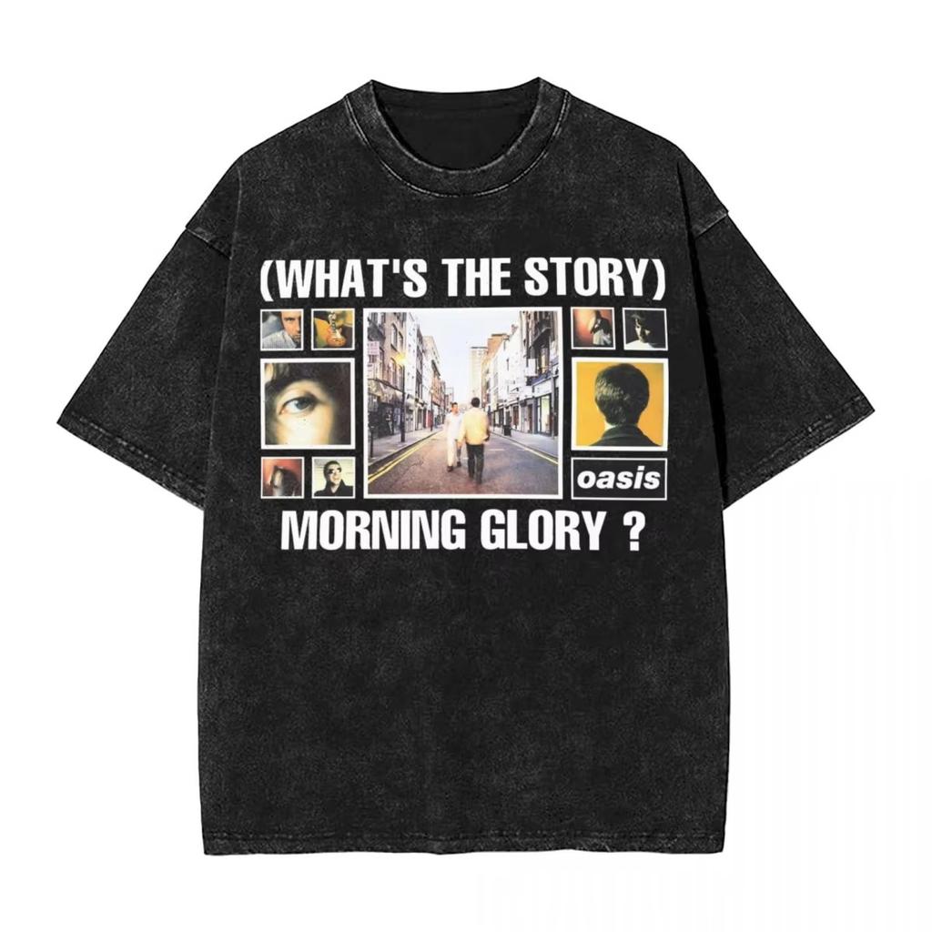 Men OASIS Live Tour Vintage Oversized Washed T-Shirts Summer Cotton Short Sleeve Definitely Maybe Rock Band Albums Streetwear Tees
