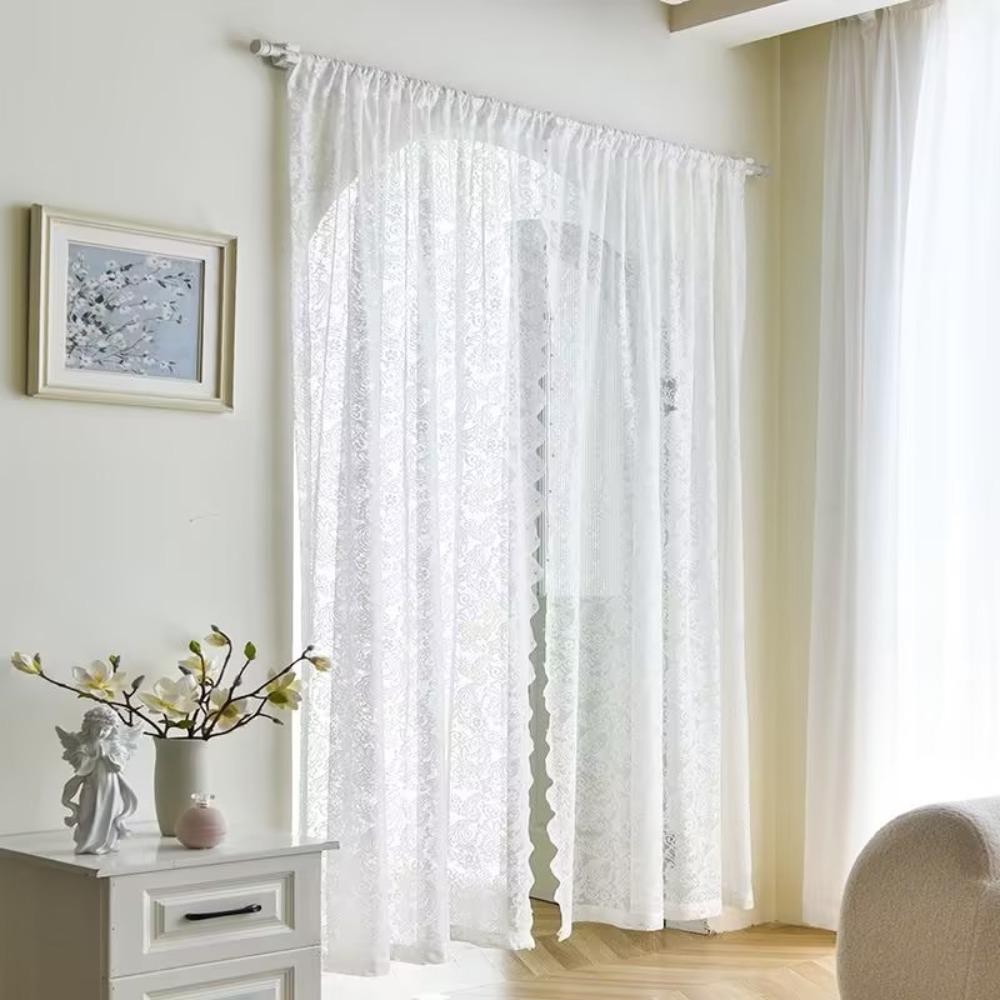 Perdea Transparentă din Dantelă Brodată Florală Poliester Perdea de Ușă Draperii Durabile pentru Fereastră Decor Acasă