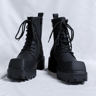 Men's Fashion Hip Hop Rock Dress Platform Boots Designer Square Toe Shoes Cowboy Genuine Leather Boot Cool High Motorcycle Botas