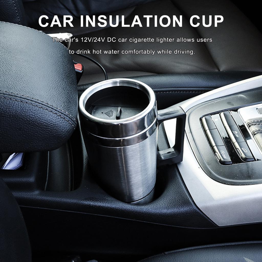 500ML Auto Car Heating 12V/24V Portable Stainless Car Heating Cup Water Warmer Bottle With Cigarette Lighter Car Kettle Mug