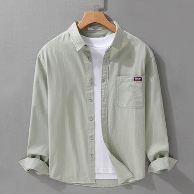 Solid Color 100 Cotton Long Sleeve Shirt Men Daily Casual Shirts Turn Down Collar Button Up Shirt with Pocket Soft and Comfortable Mens Tops