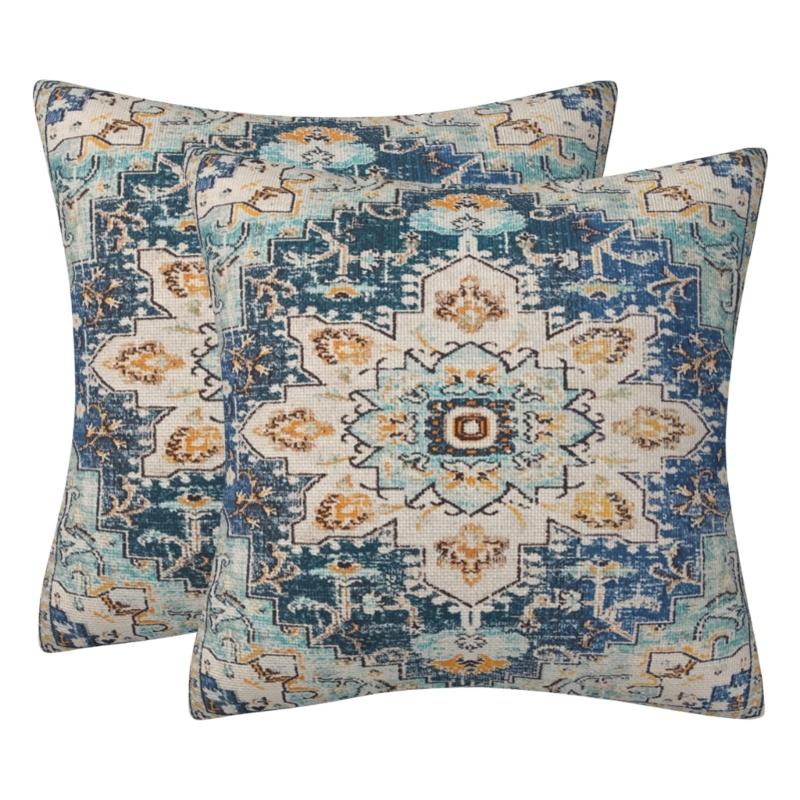 Set Of 2 Bohemian  Pattern Throw Pillow Case 18x18inch Soft Pillowcover for Indoor and Outdoor Use