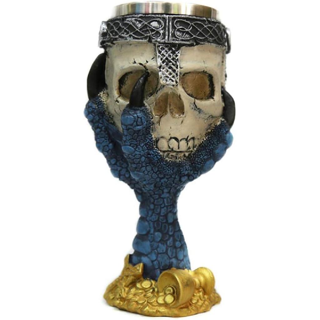 Tvoip Horrible Resin Stainless Steel Skull Goblet Retro Claw Wine Glass Gothic Cocktail Glasses Wolf Whiskey Cup Party Bar Drinkware (Skull1)