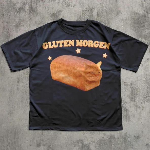 Gluten Morgen Funny Cat meme T-Shirt, Silly Cats Shirt, Kitten Tee, Gift for Cat 3XL