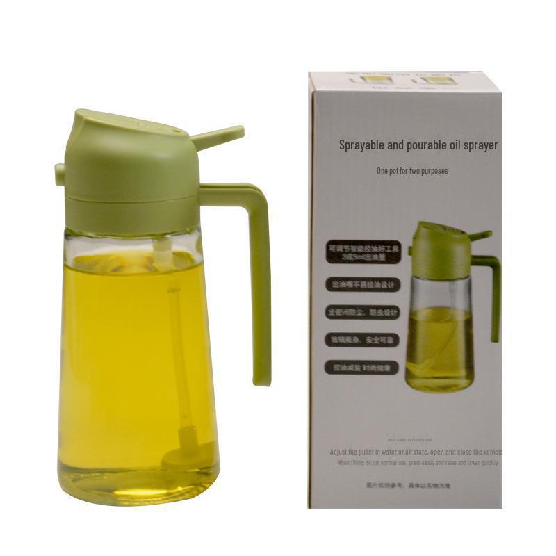 Large Capacity Automatic Opening and Closing Oil Pot: New Style Spray Glass Oil Bottle, Reversible Dual-Purpose Integrated Sprayer