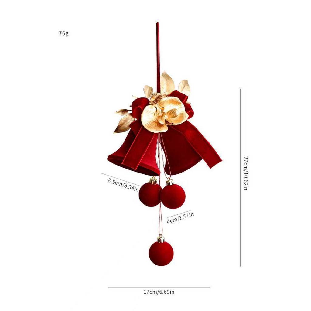 Popular Nordic Red Flocking Christmas Bell Ornaments for Tree and Shop Window Decoration