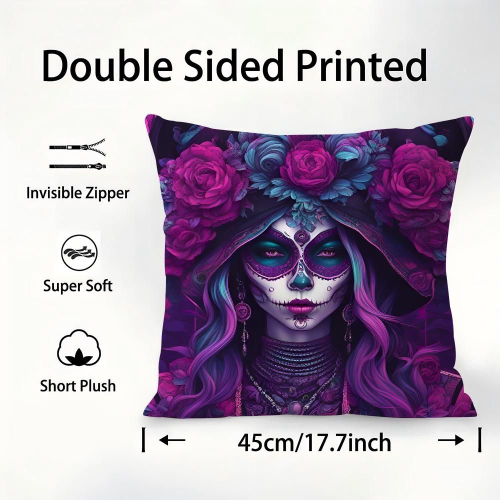 Sugar Skull Girl Pillow Case Plush Fabric Soft Pillowcase Double Sided Print Sofa Cushion Cover Throw Pillow Cover