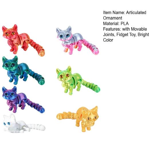 3D Printed Cat Articulated Cute Cat Fidget Toy Desktop Pet with Movable Joints Stress Relief Toy for Home Office Desk Classroom